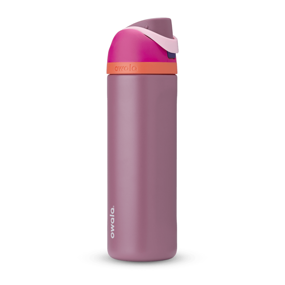 Full profile shot of the 24oz 'Crown Jewel' FreeSip water bottle in pink and mauve.